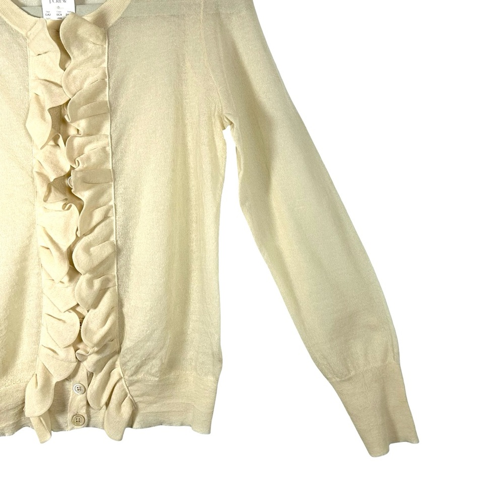 J. Crew NWT Semi-Sheer Ruffle Front Button Up Neck Cardigan Sweater Size Large - Picture 5 of 11